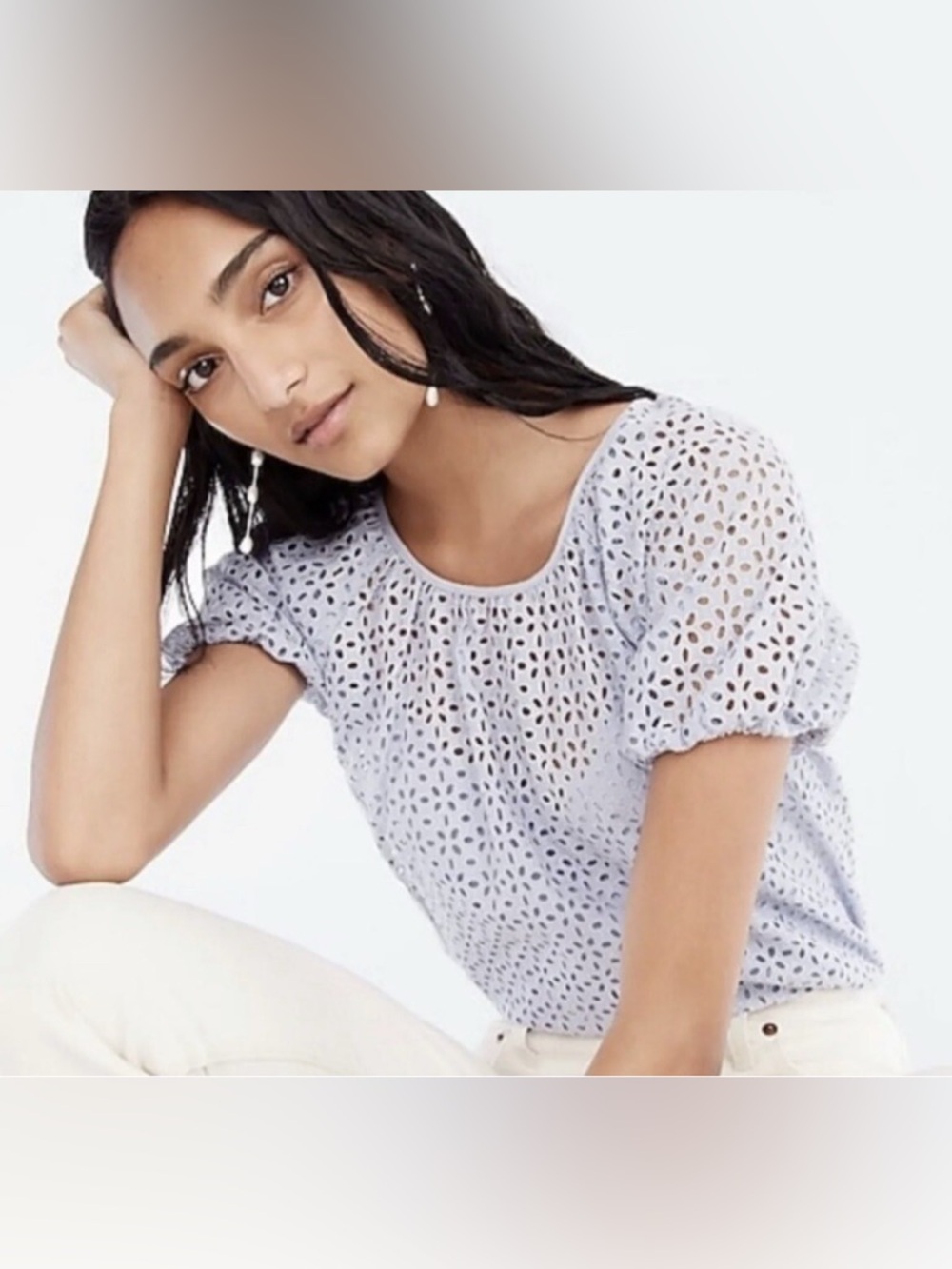 J. Crew Lilac Periwinkle Eyelet Short Sleeve Blouse
